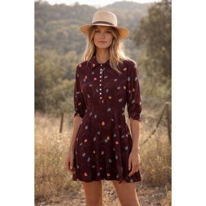 CHRISTY DAWN Brown Floral Long Sleeve Mini Dress  Women's Size XS